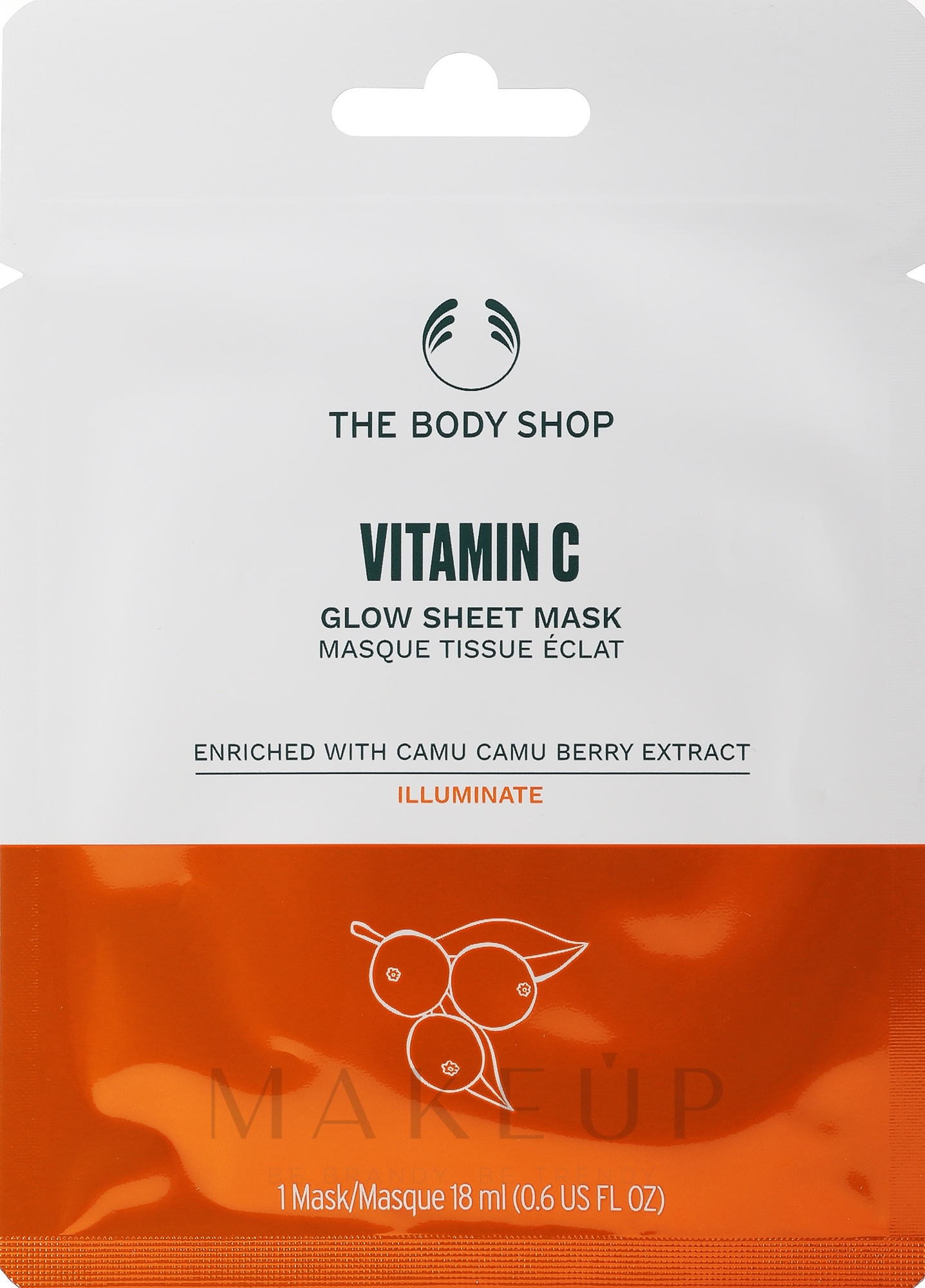 Energetisierende und feuchtigkeitsspendende Tuchmaske für mehr Leuchtkraft mit Vitamin C - The Body Shop Vitamin C Glow Sheet Mask — Bild 18 ml