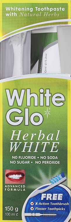 Set mit Bürste weiß-lila - White Glo Herbal White Set (Zahnpasta 100ml + Zahnbürste 1St. + Interdentalbürste) — Bild N2