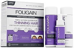 Haarpflegeset - Foligain Triple Action Hair Care System For Women (Haarshampoo 100ml + Conditioner 100ml + Haarserum 30ml) — Bild N1