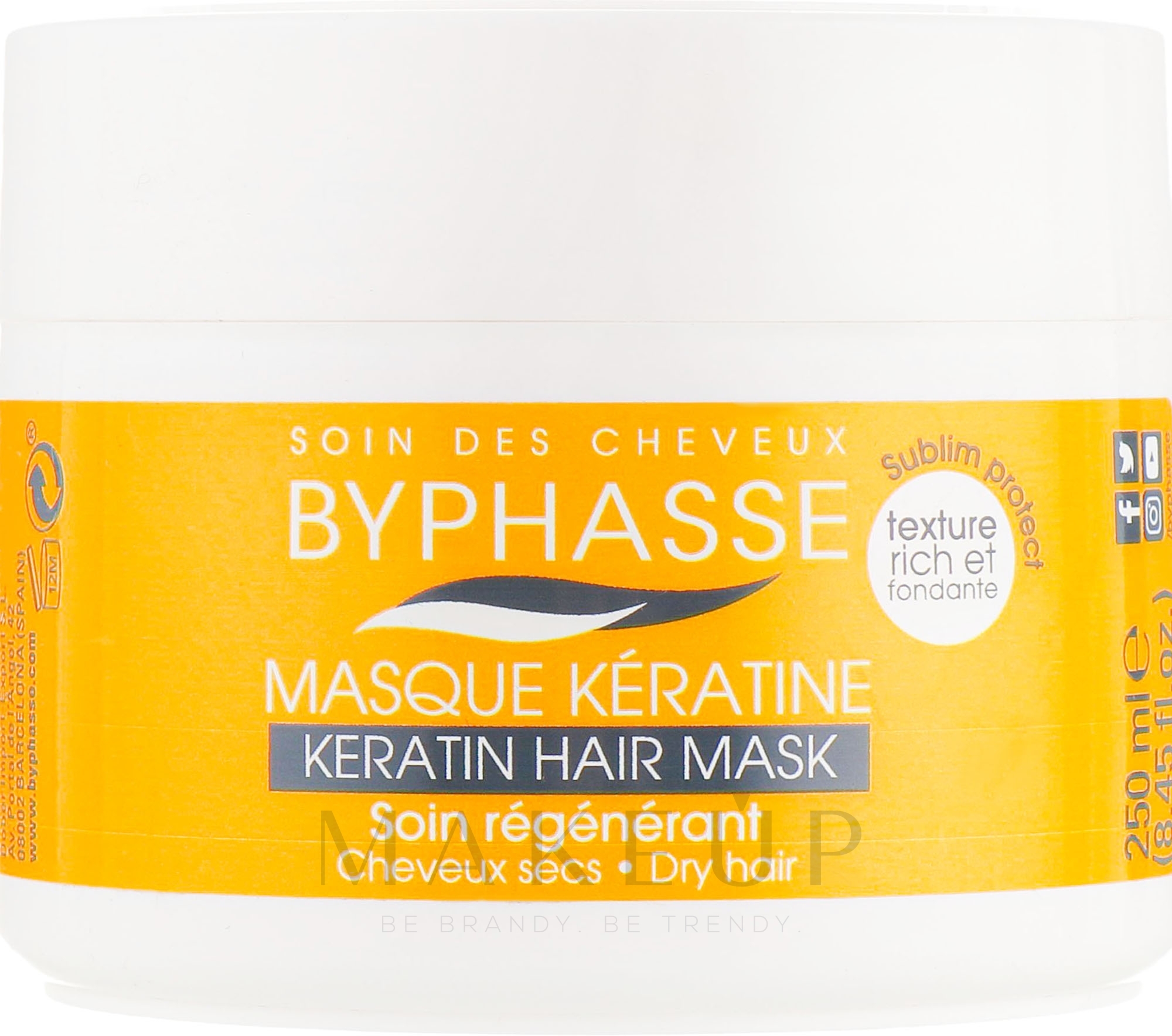 Maske für trockenes und erschöpftes Haar mit Olive, Shea und Argan - Byphasse Keratin Hair Mask — Bild 250 ml