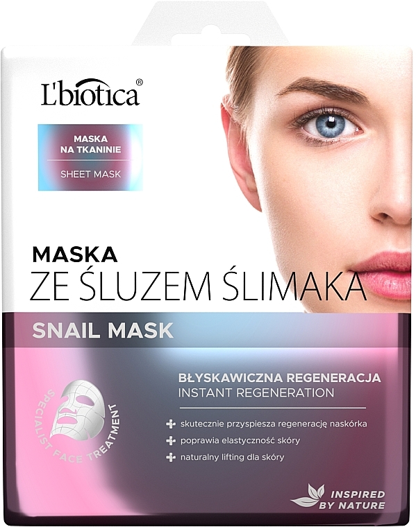 Regenerierende Anti-Aging Tuchmaske für das Gesicht mit Schneckenschleim - L'biotica Home Spa — Bild N1