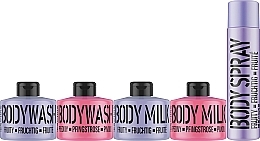 Körperpflegeset Rosa Pfingstrose und Fruchtiges Lila - Mades Cosmetics Beauty Booster Fruity (Duschgel 2x100ml + Körpermilch 2x100ml + Körperspray 100ml) — Bild N2