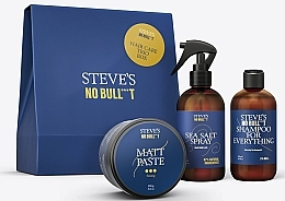 Düfte, Parfümerie und Kosmetik Haarpflegeset - Steve's No Bull***t Hair Care Trio Box (Haarshampoo 250ml + Haarspray 250ml + Haarpaste 100ml)