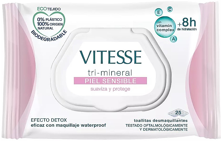 Make-up-Entferner-Tücher für empfindliche Haut 25 St. - Vitesse Make Up Remover Wipes Vitesse Tri-Mineral Sensitive Skin — Bild N1