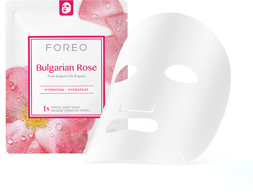 Feuchtigkeitsspendende Smart-Tuchmaske mit Rosenwasser für trockene Haut - Foreo Bulgarian Rose Sheet Mask — Bild N1