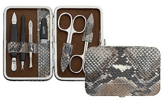 Maniküre-Set 6-tlg. braun-grau mit Schlangenmuster - DuKaS Premium Line PL 126HSH — Bild N1