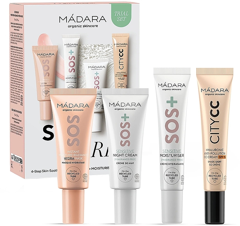 Madara Cosmetics SOS Care 4-Step Skin-Soothing Routine Set (Mini-Gesichtsmaske 17ml + Mini-Tagescreme 15ml + Mini-Nachtcreme 17ml + CC Creme Mini 15ml) - Gesichtspflegeset — Bild N1