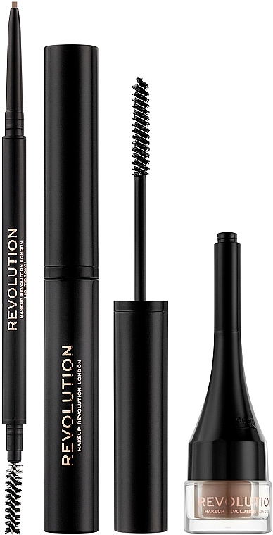 Set - Makeup Revolution Ultra Brow Builder Kit (wax/8ml + brow/pomade/2,2g + eye/crayon/0,09g)  — Bild N2