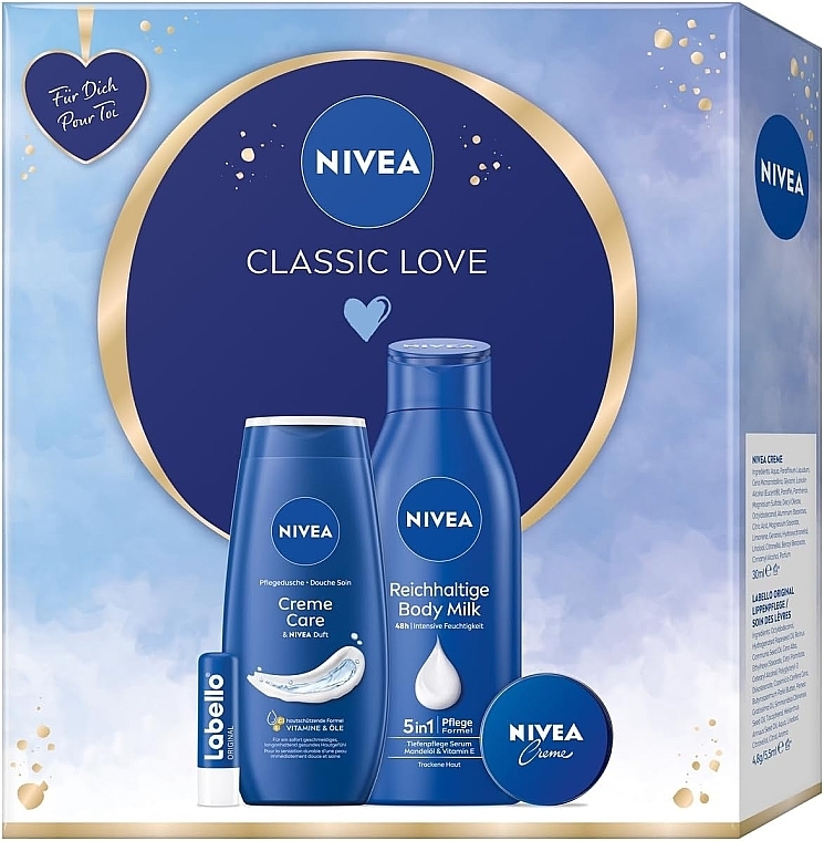 Pflegeset für Männer - NIVEA Classic Love Gift Set (sh/gel/250ml + b/milk/400ml + lip/balm/5,5ml + f/cr/30ml) — Bild N3