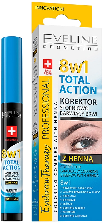 Augenbrauen-Concealer - Eveline Cosmetics Eyebrow Therapy 8in1 Total Action ECorrector Gradually Coloring Eyebrow With Henna