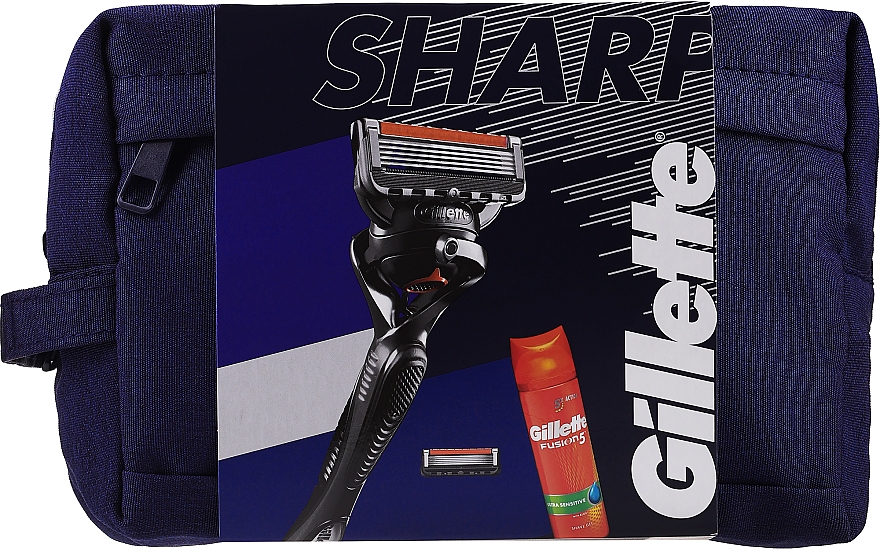 Set - Gillette Sharp (Rasiergel 200ml + Rasierer 1 St. + Ersatzklinge 1 St. + Reiseetui 1St. + Kosmetiktasche 1 St.) — Bild N1