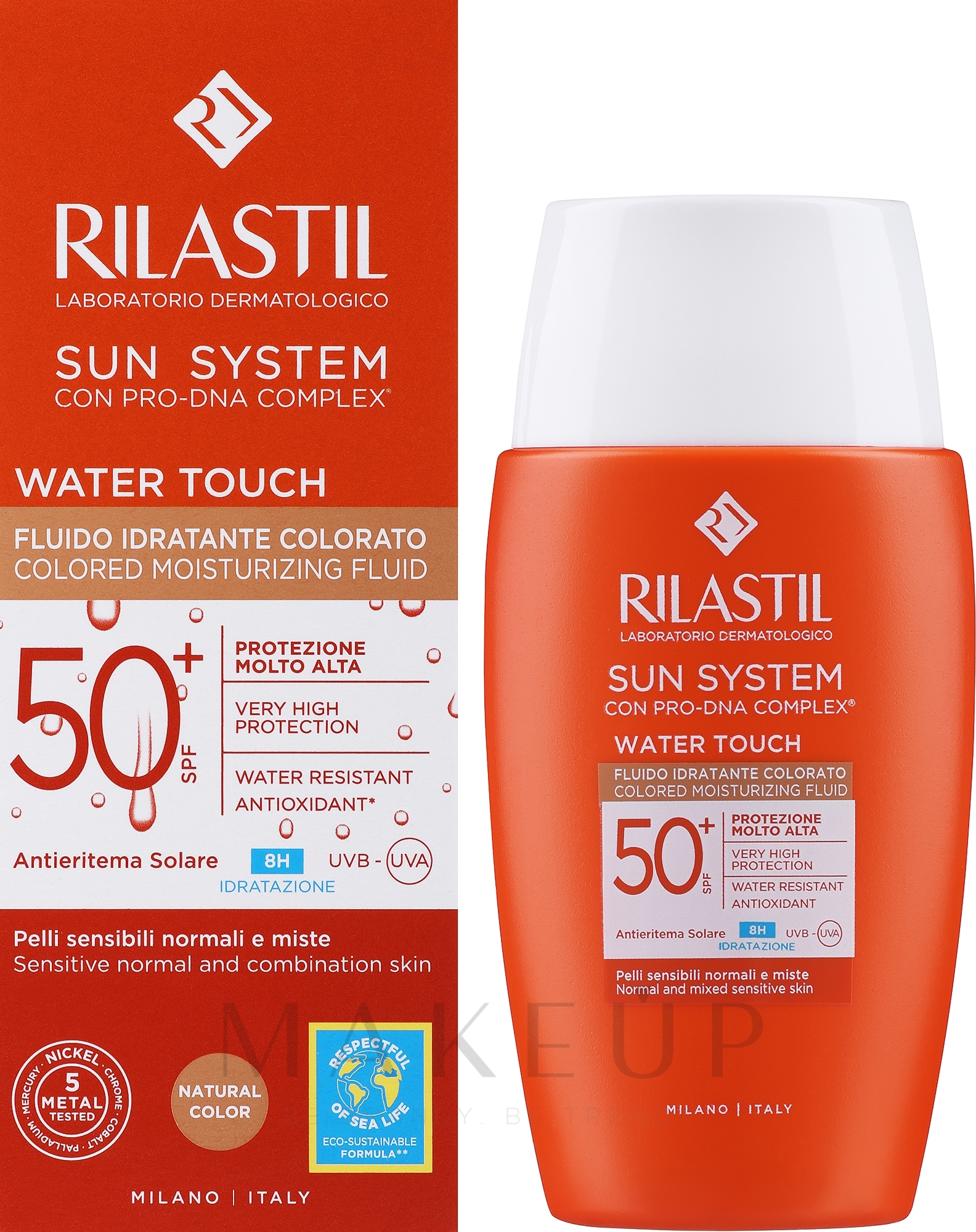 Sonnenschutz-Gesichtsfluid - Rilastil Sun System Water Touch Color Fluid SPF50+ — Bild 50 ml