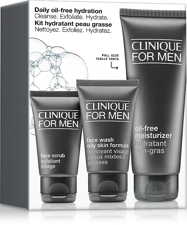 Clinique For Men Daily Oil-Free Hydration Set (Gesichtswaschlotion 50ml + Gesichtspeeling 30ml + Gesichtsbalsam 100ml) - Feuchtigkeitsset für fettige Haut für Männer — Bild N1