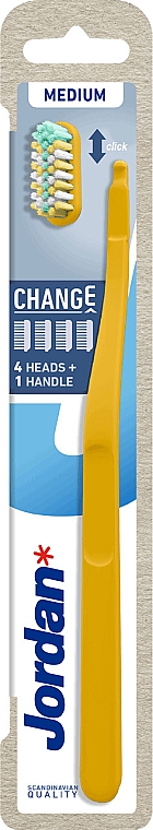 Zahnbürste mittelhart mit 4 Ersatzbürstenköpfen, gelb - Jordan Change Medium — Bild N1