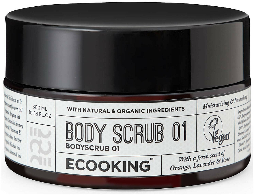 Feuchtigkeitsspendendes und pflegendes Körperpeeling 01 mit sizilianischem Salz, Pflanzenölen und Duft nach Orange, Lavendel und Rose - Ecooking Body Scrub 01 — Bild N1