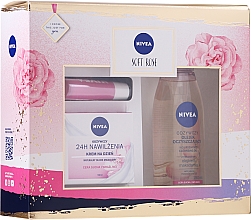 Düfte, Parfümerie und Kosmetik Gesichtspflegeset - Nivea Soft Rose (Pflegende Tagescreme 50ml + Reinigungsöl für trockene Haut 150ml + Lippenbalsam 4.8g)