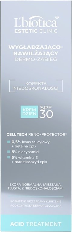 Glättende und feuchtigkeitsspendende Gesichtsdermobehandlung für den Tag SPF 30 - L'biotica Estetic Clinic Acid Treatment SPF 30  — Bild N3