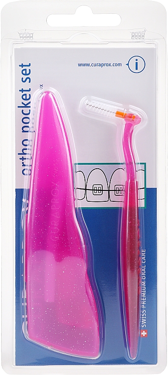 Mundpflegeset rosa - Curaprox (Interdentalbürsten 07,14,18 3St. + Plastikhalter 1St. + Ortho-Wachs 1St. + Aufbewahrungsbox) — Bild N1