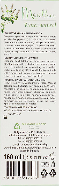 Minzehydrolat-Spray für Haut und Haar - Bulgarian Rose Aromatherapy Hydrolate Mint Spray — Bild N3