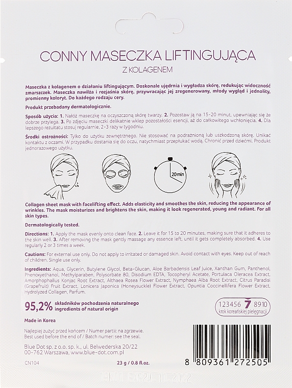 Liftingmaske für das Gesicht mit Kollagen - Conny Collagen Essence Mask — Bild N2