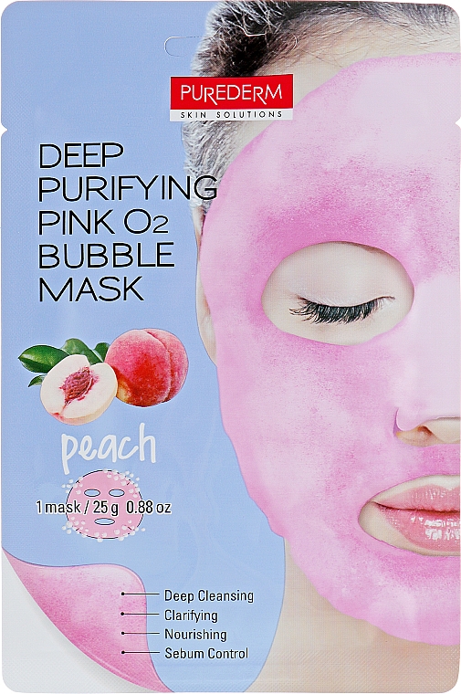 Tiefenreinigende und feuchtigkeitsspendende Schaummaske für Gesicht mit Pfirsich-Extrakt - Purederm Deep Purifying Green O2 Bubble Mask Peach — Bild N1