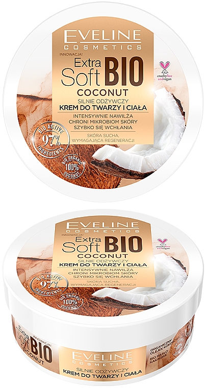 Nährende Gesichts- und Körpercreme mit Bio Kokosnuss - Eveline Extra Soft Bio Coconut Cream — Bild N1