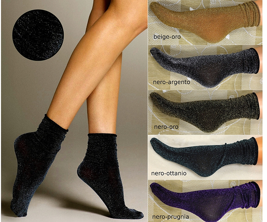 Socken für Frauen Flavia nero / oro lurex - Veneziana — Bild N2
