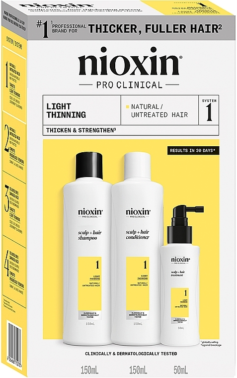 Set - Nioxin Pro Clinical System 1 Set (Shampoo 150ml + Conditioner 150ml + Serum 50ml)  — Bild N1