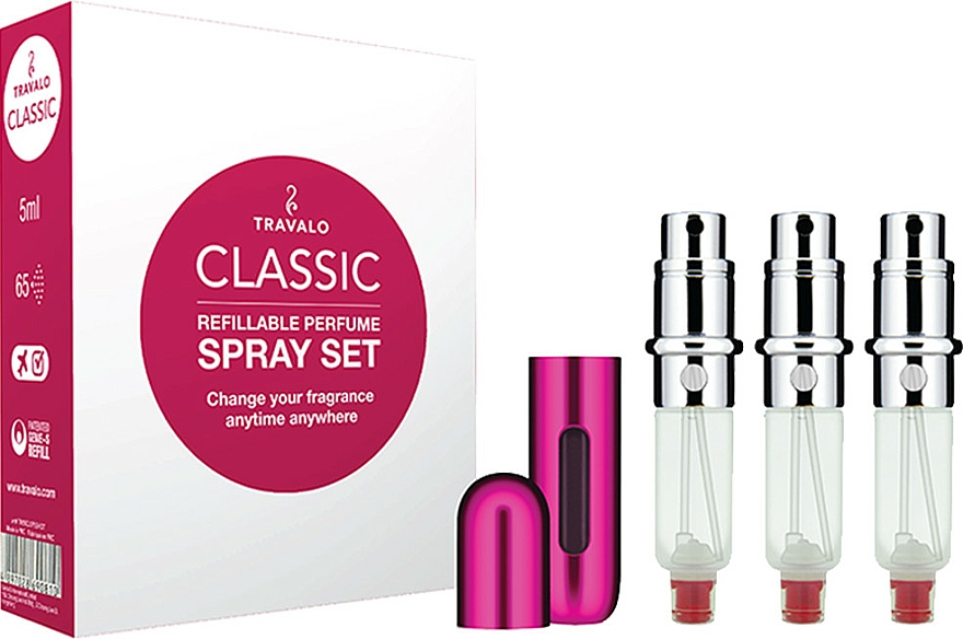 Nachfüllbare Parfümzerstäuber rosa - Travalo Classic HD Pink Set (Zerstäuber 3x 5ml + Etui) — Bild N1