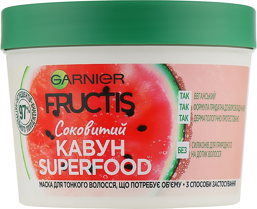 3in1 Haarmaske für dünnes Haar Saftige Wassermelone - Garnier Fructis Superfood — Bild N1