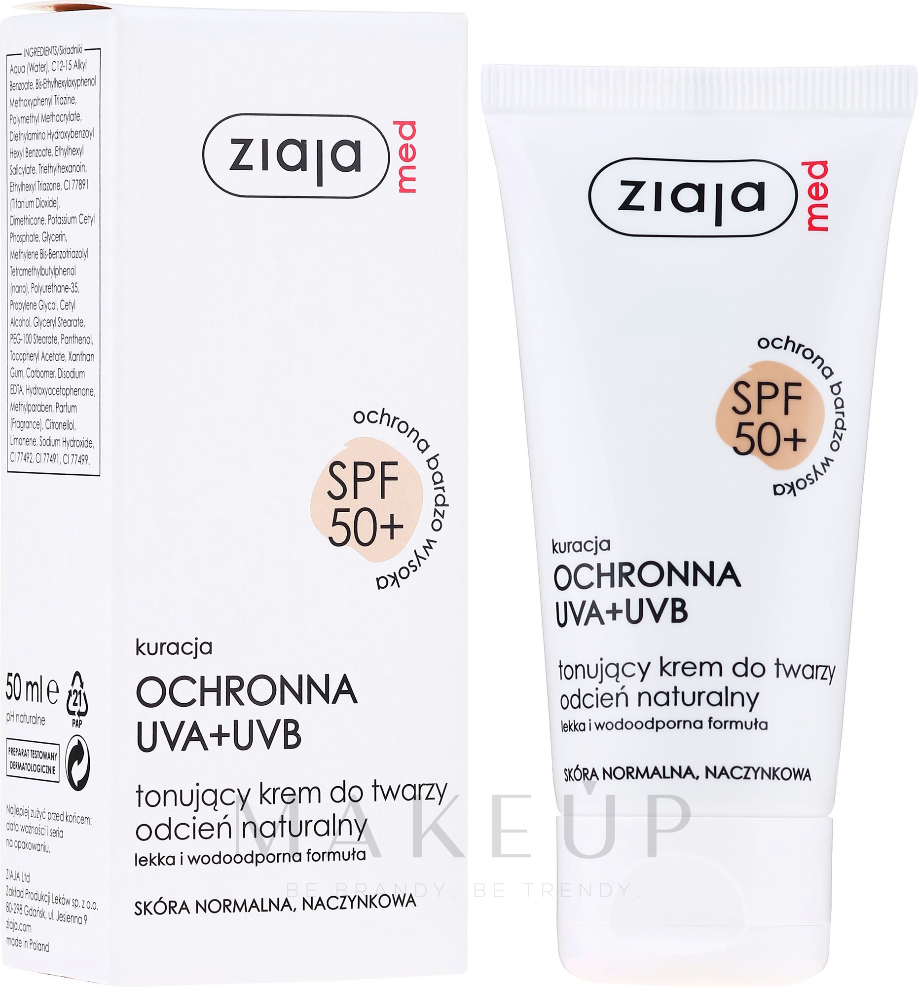 Sonnenschutzcreme für Gesicht SPF 50+ - Ziaja Med Toning Face Cream Natural Shade UVA+UVB — Bild 50 ml
