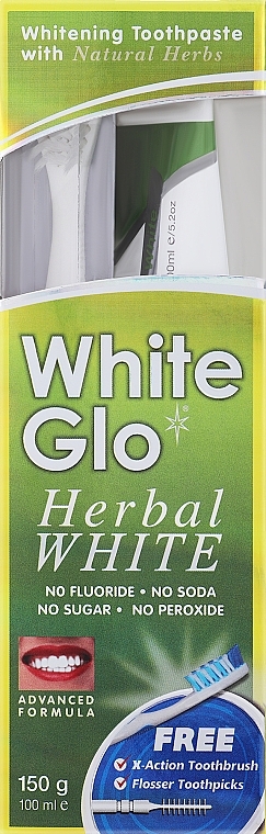 Set mit Bürste grün-weiß - White Glo Herbal White Set (t/paste/100ml + t/brush/1pc + dental/flosser) — Bild N2