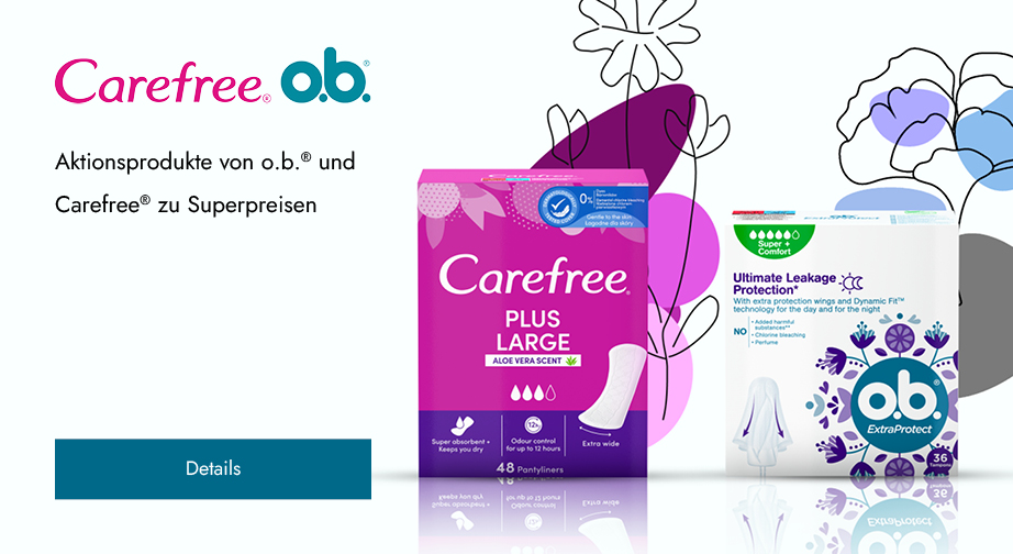 Aktionsprodukte von o.b.® und Carefree® zu Superpreisen. Die Preise auf der Website sind inklusive Rabatt