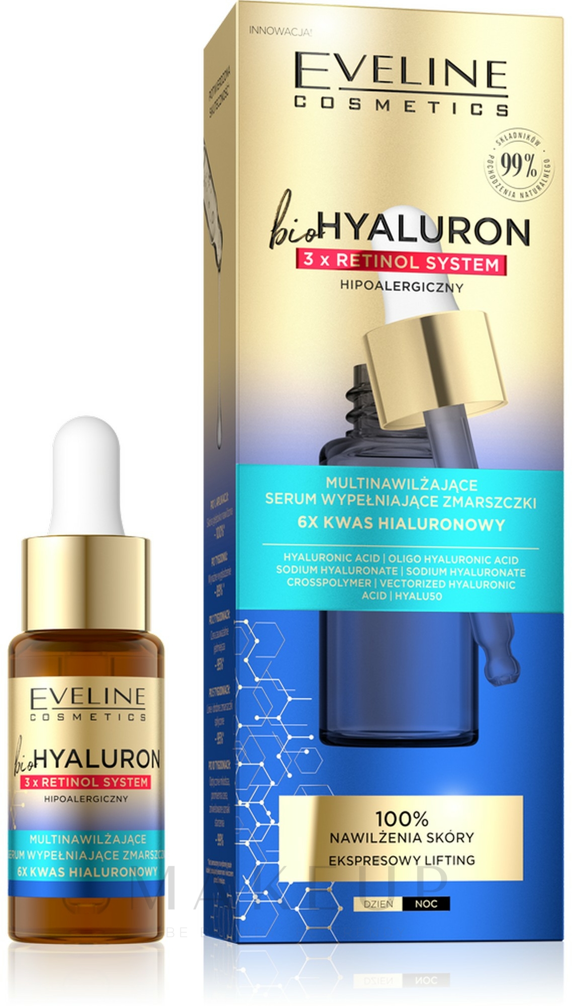 Feuchtigkeitsspendendes Gesichtsserum mit Retinol - Eveline Cosmetics BioHyaluron 3x Retinol System Serum — Bild 18 ml