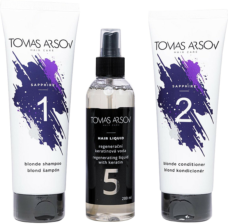 Haarpflegeset - Tomas Arsov Sapphire Set (Haarshampoo 250ml + Conditioner 250ml + Flüssiges Keratin für Haare 200ml + Kosmetiktasche 1 St.) — Bild N2