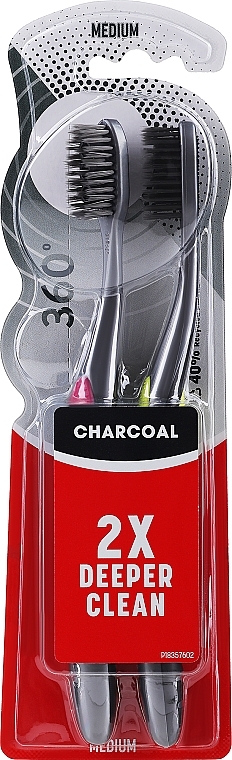 Zahnbürste mit Aktivkohle mittel schwarz-rosa, schwarz-grün 2 St. - Colgate 360 Black Toothbrush Medium — Bild N1