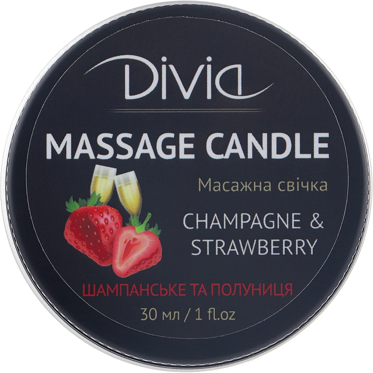 Massagekerze für Hände und Körper Champagner und Erdbeere Di1570 (30ml) - Divia Massage Candle Hand & Body Champagne & Strawberry Di1570 — Bild N1