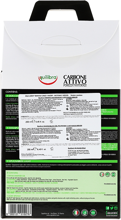 Körperpflegeset - Equilibra Active Charcoal Detox Bio Box (Duschgel 250ml + Shampoo 250ml + Badeschwamm 1) — Bild N2