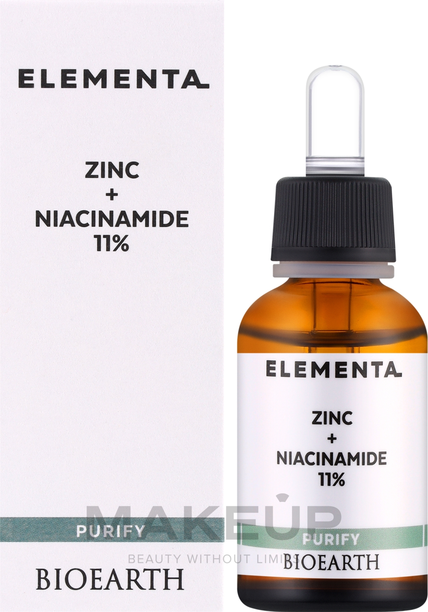 Gesichtsserum Zink + Niacinamid 11% - Bioearth Elementa Purify Zinc + Niacinamide 11% — Bild 30 ml