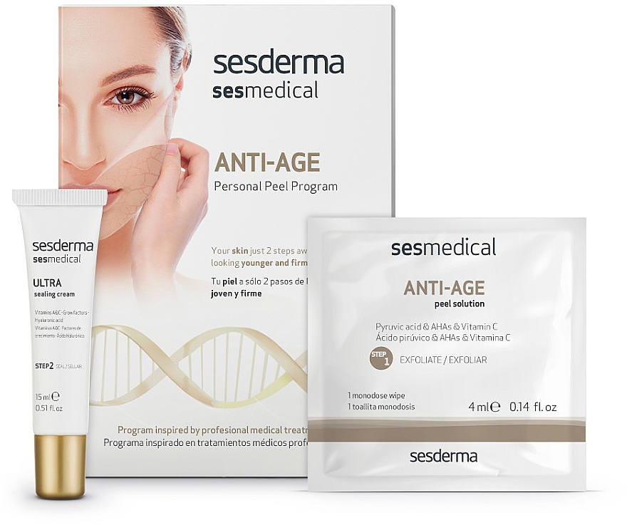 Anti-Aging Gesichtspflege - Sesderma Sesmedical Anti-Age Personal Peel Program (Gesichtscreme 15ml + Peeling-Tücher 4x4ml) — Bild N1