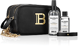 Düfte, Parfümerie und Kosmetik Set - Balmain Paris Hair Couture Signature Black & Gold Pouch Gift Set (h/cond/200ml + h/elixir/100ml + h/clip/1pcs + bag/1pcs)