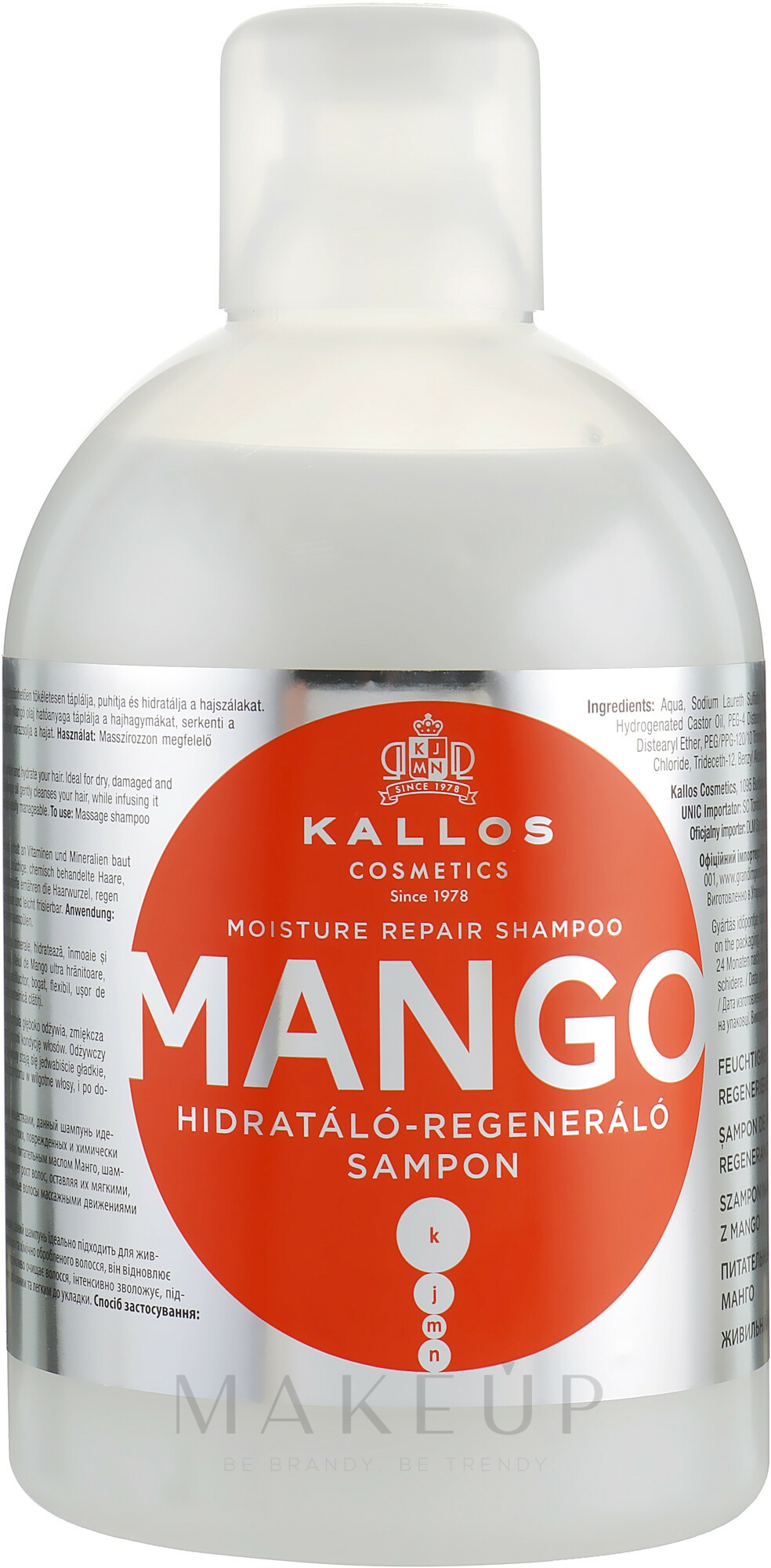 Feuchtigkeitsspendendes und regenerierendes Shampoo mit Mango - Kallos Cosmetics Mango — Bild 1000 ml