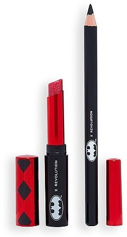 Lippenset - Makeup Revolution X DC Dangerous Red Harley Quinn Lip Kit (Lipstick 1.5 g + Lippenkonturenstift 1 g + Kosmetiktasche) — Bild N3