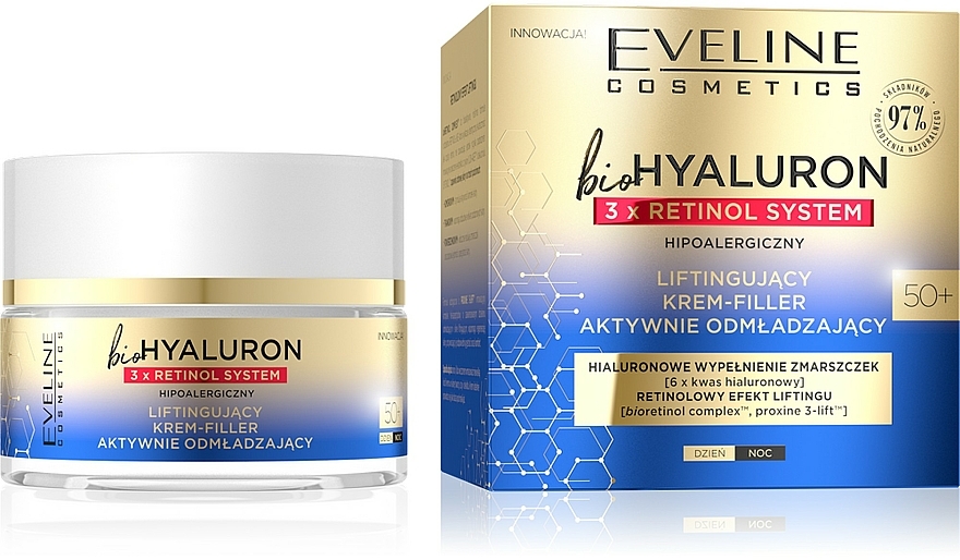 Lifting-Creme mit Retinol 50+ - Eveline Cosmetics BioHyaluron 3xRetinol System 50+ — Bild N1
