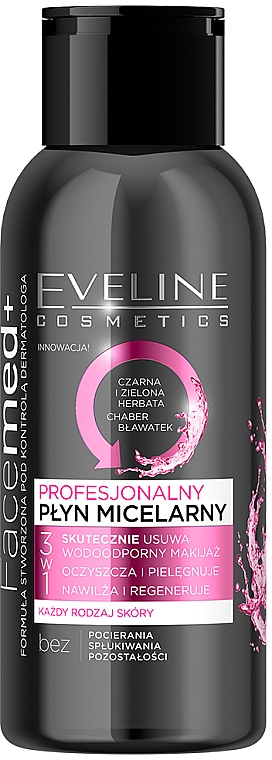 3in1 Mizellenwasser mit schwarzem Tee und Kornblume - Eveline Cosmetics Facemed+ — Bild N1
