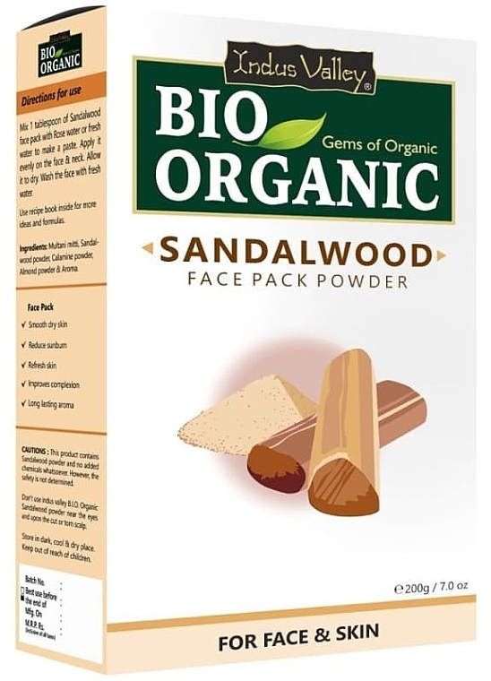Indus Valley Bio Organic Sandalwood Face Pack Powder  - Puder für Gesicht und Haut Sandelholz — Bild N1