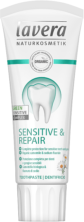 Zahnpasta für empfindliche Zähne mit Kamille und Natriumfluorid - Lavera Sensitive & Repair Toothpaste — Bild N1
