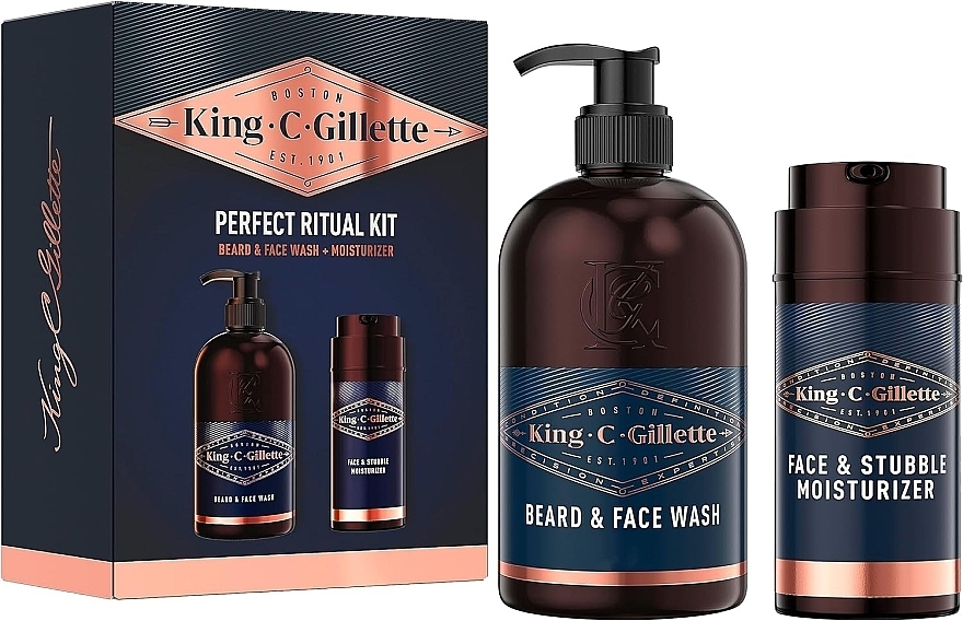 Gesichtspflegeset - Gillette King C. Perfect Ritual Kit (Bart- und Gesichtswaschmittel 350ml + Gesichtscreme 100ml) — Bild N1