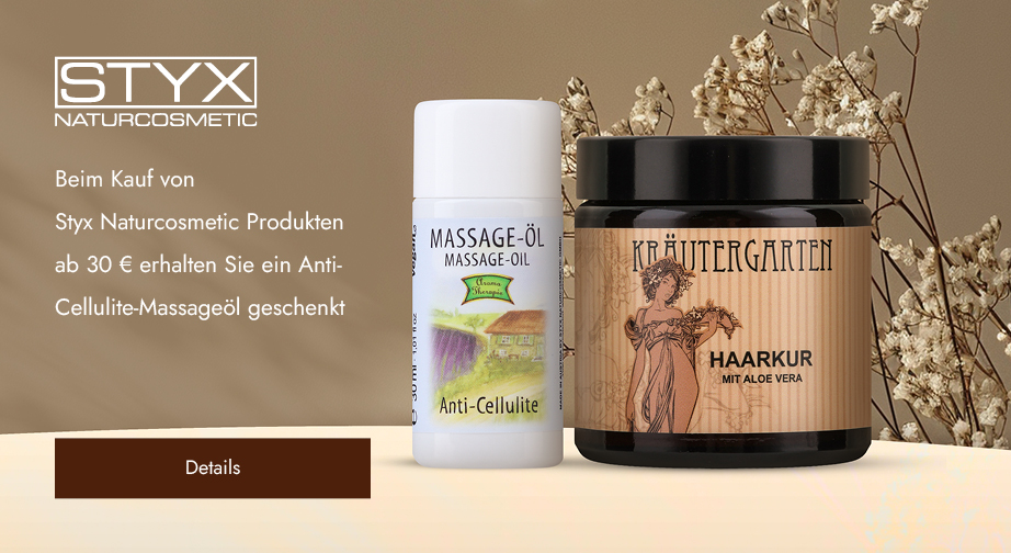 Beim Kauf von Styx Naturcosmetic Produkten ab 30 € erhalten Sie ein Anti-Cellulite-Massageöl geschenkt