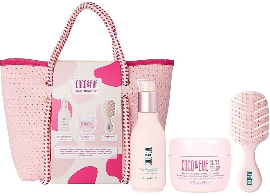 Haarpflegeset - Coco & Eve Date Night Kit (Leave-in Conditioner 150ml + Haarmaske 212ml + Bürste + Tasche)  — Bild N1